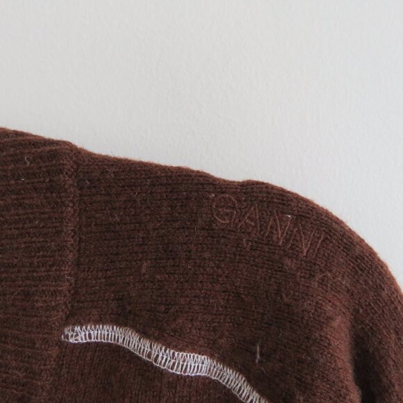 GANNI Wool Blend V Neck Sweater in Chocolate Brown Academia Preppy Quiet Luxury - Picture 3 of 12